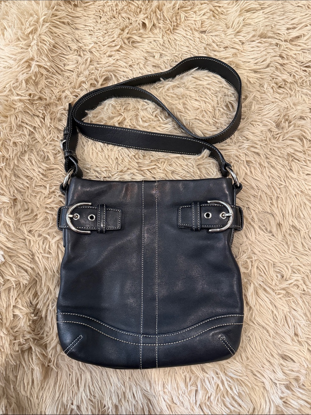 Coach Black Leather Crossbody with Buckle Accents